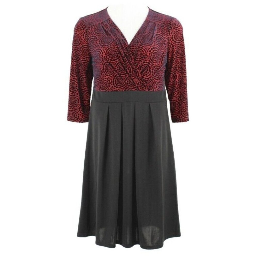 Serengeti Sz L Black Red Flocked Faux Wrap Top Nylon Spandex Poly Dress